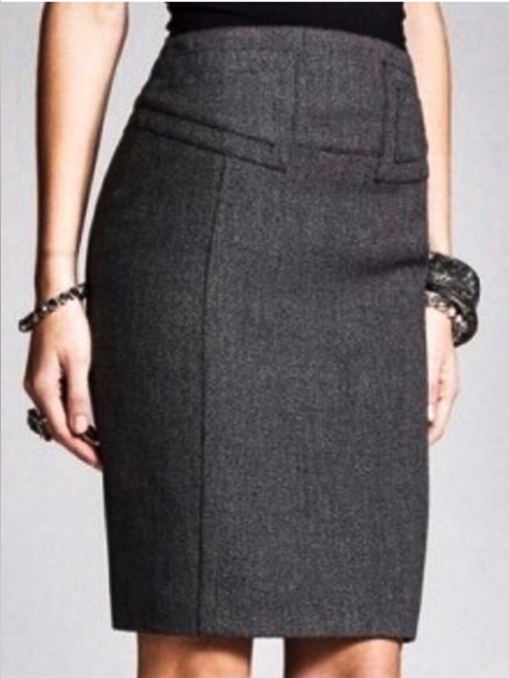 EXPRESS Charcoal Pencil Skirt W/Subtle Pocket Accents And Back Buckle Detail - Picture 1 of 9